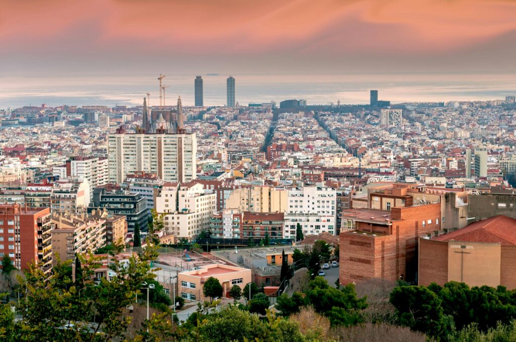 Barcelona city skyline vibrant