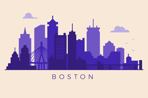 Boston city skyline with luggage