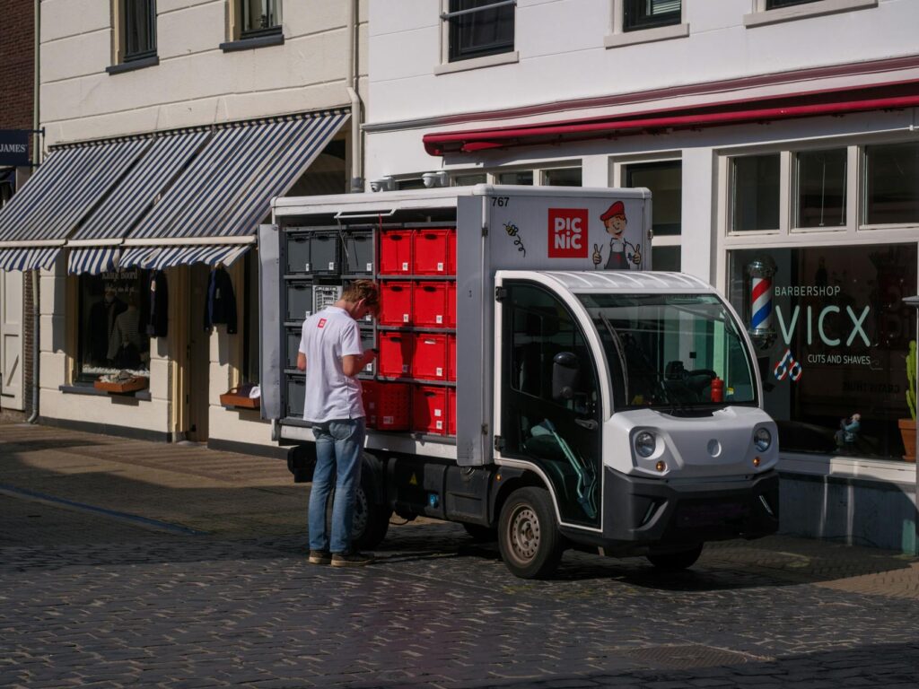 electric delivery van on city street