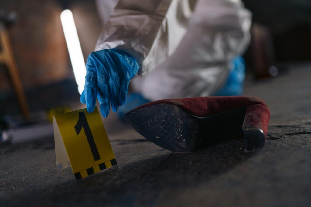 forensic pathologist examining evidence