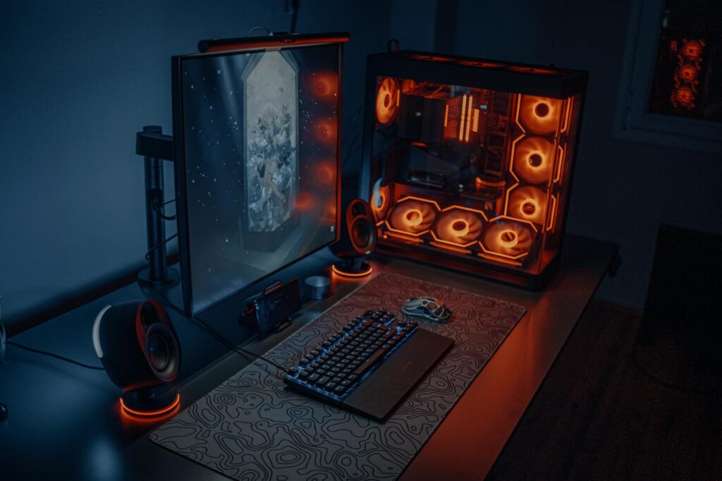 PC gaming setup high refresh rate monitor